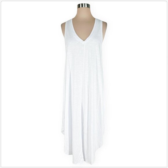 Z Supply The Reverie V-Neck Midi Dress in White Slub Scoop Hemline NWT NEW L - Picture 4 of 7
